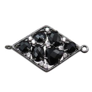 copper polygon connector paved zircon with crystal glass, hollow, black plated, approx 19-25mm [FD11059]