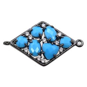 copper polygon connector paved zircon with blue crystal glass, hollow, black plated, approx 19-25mm [FD11060]