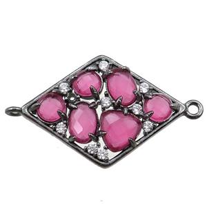 copper polygon connector paved zircon with pink crystal glass, hollow, black plated, approx 19-25mm [FD11062]