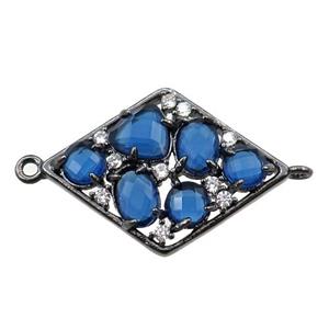 copper polygon connector paved zircon with blue crystal glass, hollow, black plated, approx 19-25mm [FD11063]