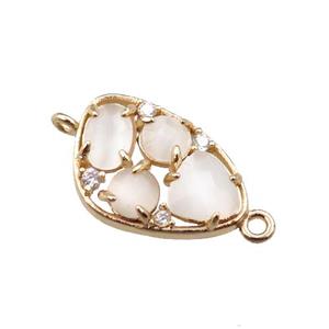 copper teardrop connector paved zircon with white crystal glass, hollow, gold plated, approx 12-18mm [FD11065]
