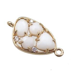 copper teardrop connector paved zircon with white crystal glass, hollow, gold plated, approx 12-18mm [FD11066]