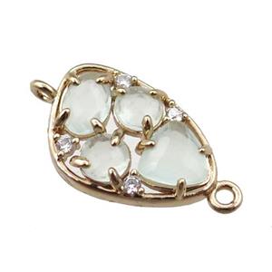 copper teardrop connector paved zircon with lt.green crystal glass, hollow, gold plated, approx 12-18mm [FD11068]