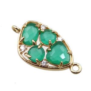 copper teardrop connector paved zircon with green crystal glass, hollow, gold plated, approx 12-18mm [FD11070]