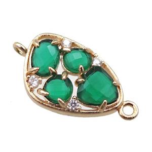 copper teardrop connector paved zircon with green crystal glass, hollow, gold plated, approx 12-18mm [FD11071]