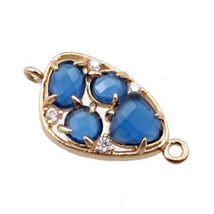 copper teardrop connector paved zircon with blue crystal glass, hollow, gold plated, approx 12-18mm [FD11072]
