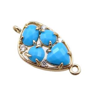 copper teardrop connector paved zircon with blue crystal glass, hollow, gold plated, approx 12-18mm [FD11074]