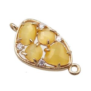 copper teardrop connector paved zircon with yellow crystal glass, hollow, gold plated, approx 12-18mm [FD11078]