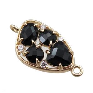 copper teardrop connector paved zircon with black crystal glass, hollow, gold plated, approx 12-18mm [FD11079]