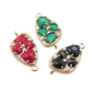 copper teardrop connector paved zircon with crystal glass, mixed, hollow, gold plated, approx 12-18mm [FD11080]