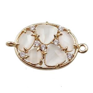 copper oval connector paved zircon with white crystal glass, hollow, gold plated, approx 15-20mm [FD11081]