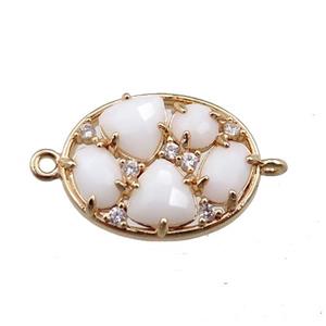 copper oval connector paved zircon with white crystal glass, hollow, gold plated, approx 15-20mm [FD11082]