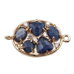 copper oval connector paved zircon with inkblue crystal glass, hollow, gold plated, approx 15-20mm [FD11085]