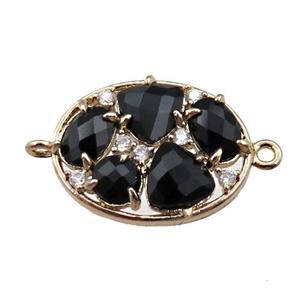 copper oval connector paved zircon with black crystal glass, hollow, gold plated, approx 15-20mm [FD11086]