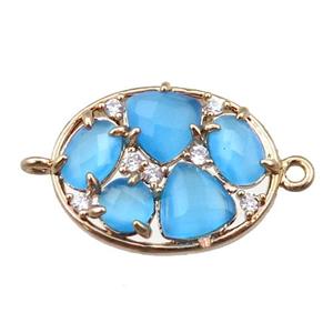 copper oval connector paved zircon with blue crystal glass, hollow, gold plated, approx 15-20mm [FD11088]