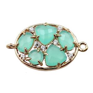 copper oval connector paved zircon with green crystal glass, hollow, gold plated, approx 15-20mm [FD11091]