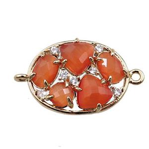 copper oval connector paved zircon with orange crystal glass, hollow, gold plated, approx 15-20mm [FD11096]