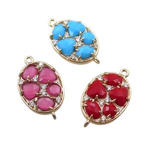 copper oval connector paved zircon with crystal glass, mixed, hollow, gold plated, approx 15-20mm [FD11097]
