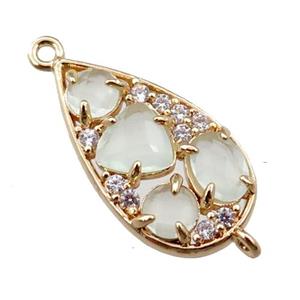 copper teardrop connector paved zircon with white crystal glass, hollow, gold plated, approx 12-22mm [FD11098]