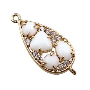 copper teardrop connector paved zircon with white crystal glass, hollow, gold plated, approx 12-22mm [FD11100]