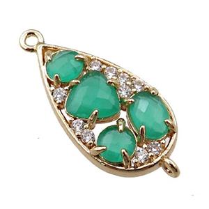 copper teardrop connector paved zircon with green crystal glass, hollow, gold plated, approx 12-22mm [FD11105]