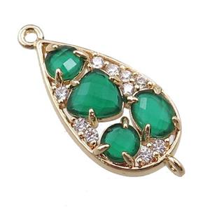 copper teardrop connector paved zircon with green crystal glass, hollow, gold plated, approx 12-22mm [FD11106]