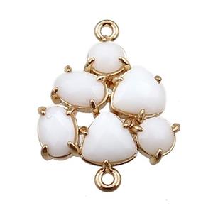 copper triangle connector with white crystal glass, hollow, gold plated, approx 16-17mm [FD11108]