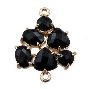 copper triangle connector with black crystal glass, hollow, gold plated, approx 16-17mm [FD11109]