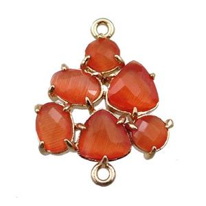 copper triangle connector with orange crystal glass, hollow, gold plated, approx 16-17mm [FD11110]