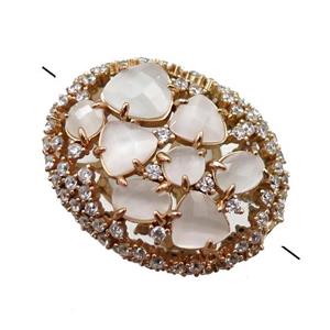 copper oval beads paved zircon with white crystal glass, hollow, gold plated, approx 25-30mm [FD11115]