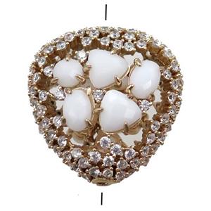 copper heart beads paved zircon with white crystal glass, hollow, gold plated, approx 25mm [FD11119]