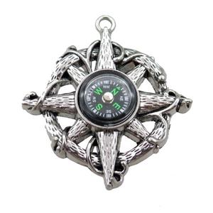 zinc charm pendant with compass, approx 43mm [FD11134]