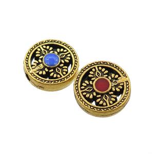 tibetan style zinc button beads, antique gold, approx 17mm dia [FD11150]