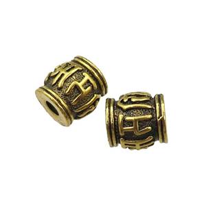 tibetan tube zinc beads, antique gold, approx 10mm [FD11163]
