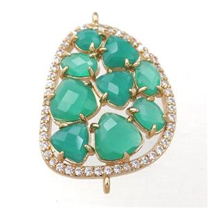 copper teardrop connector paved zircon with green crystal glass, hollow, gold plated, approx 22-28mm [FD11167]