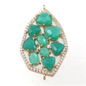 copper polygon connector paved zircon with green crystal glass, hollow, gold plated, approx 22-35mm [FD11173]