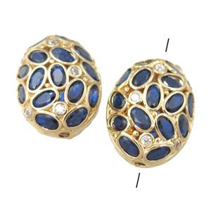 copper oval beads paved blue zircon, gold plated, approx 17-22mm [FD11178]