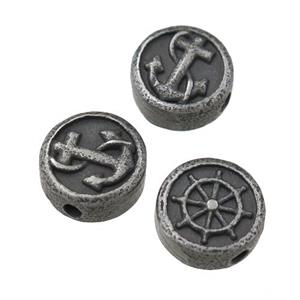 Stainless Steel button coin beads, anchor, approx 10.5mm [FD11183]