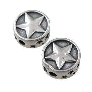 Stainless Steel button coin beads, star, antique silver, approx 10.5mm [FD11187]