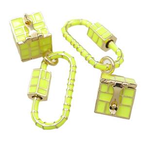 copper carabiner pendant with wish box, yellow enameled, gold plated, approx 13mm, 14-29mm [FD11200]