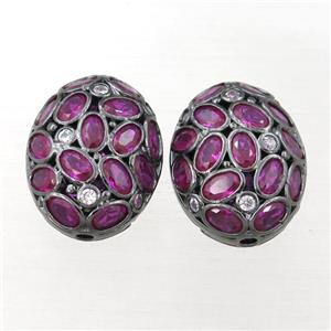copper oval beads pave hotpink zircon, hollow, black plated, approx 17-22mm [FD11212]