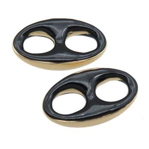 black Enameling copper oval connector, pignose, gold plated, approx 13-22mm [FD11240]