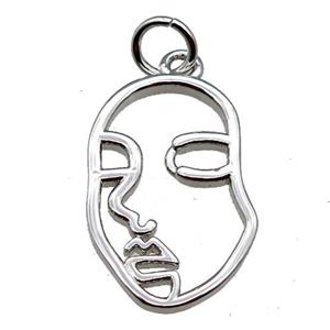 copper face charm pendant, platinum plated, approx 12-18mm [FD11258]