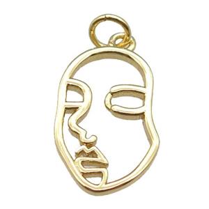copper face charm pendant, gold plated, approx 12-18mm [FD11259]