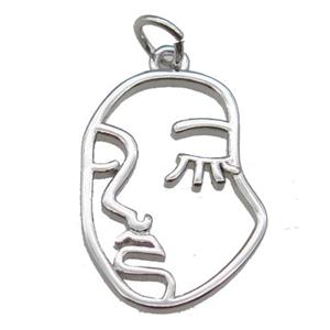 copper face charm pendant, platinum plated, approx 14-20mm [FD11263]