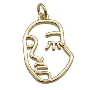 copper face pendant, gold plated, approx 14-20mm [FD11264]