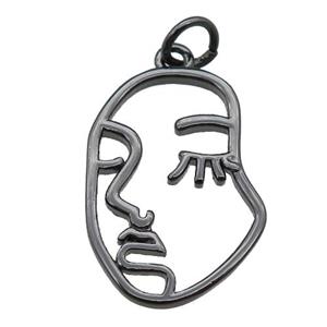 copper face pendant, black plated, approx 14-20mm [FD11266]