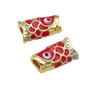 alloy fish beads with red enamel, gold plated, approx 9-16mm, 4mm hole [FD11313]
