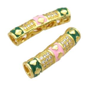 copper tube beads paved zircon, enaeml, gold plated, approx 8-30mm, 5mm hole [FD11323]