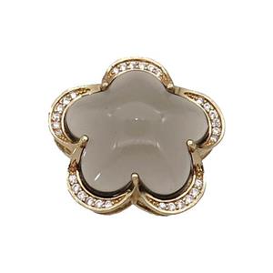 copper Flower pendant paved gray Cat Eye Crystal, gold plated, approx 25mm [FD11346]